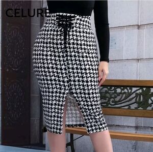 SHEIN Black and White Houndstooth Skirt